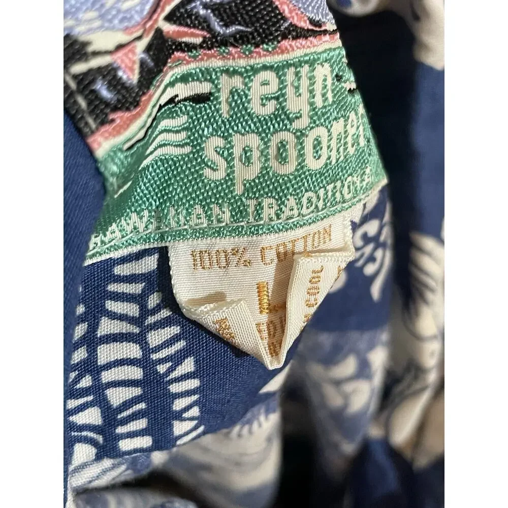 Reyn‎ Spooner Men Hawaiian Shirt Blue Size Large 100% Cotton Great Condition